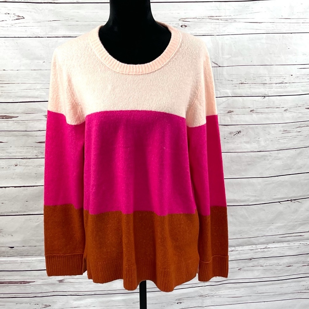 J Crew Women’s Crew Neck Sweater Multicolored Color block‎ Size XL
